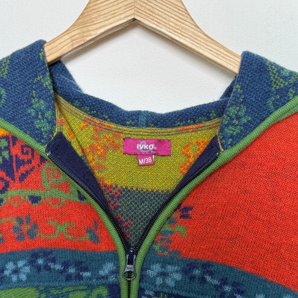 IVKO Bohemian Patchwork Knit Long Hooded Cardigan Sweater Jacket Womens M - Picture 2 of 9